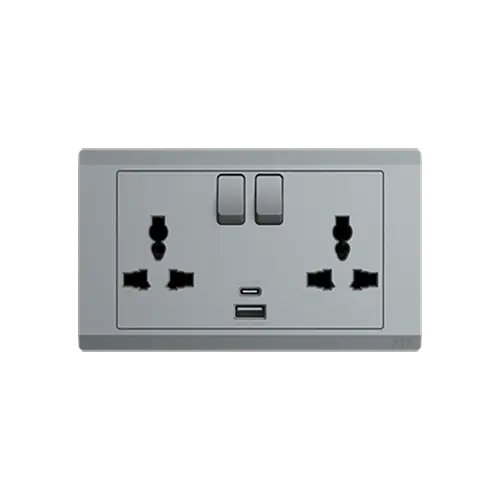 ABB Inora 2 Gang 13A Switched Multi-Socket SP with USB,TYPE A+C
