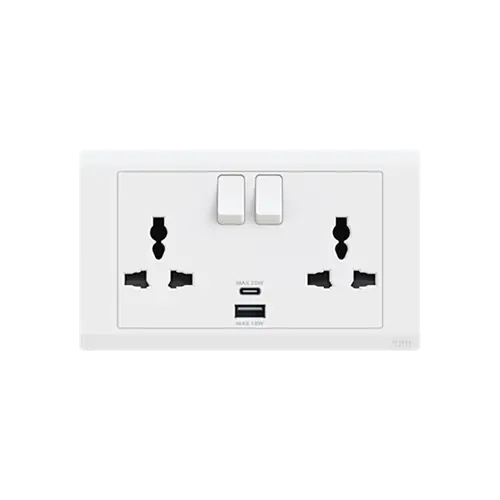 ABB Inora 2 Gang 13A Switched Multi-Socket SP with USB,TYPE A+C